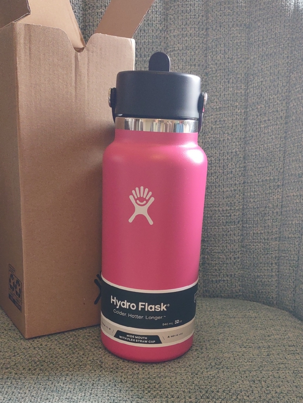 NIB Hydroflask Wide Mouth Flex Straw Cap 32 Oz Water Bottle Zinnia Pink